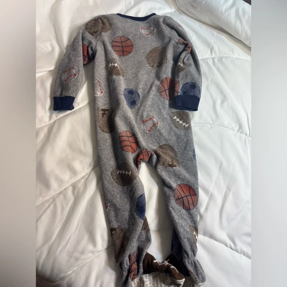 Carter's Gray Sports Print Kids Pajamas- footies- football, baseball, soccer 2T